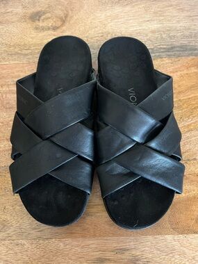 Vionic Rest Juno Women's Black Leather Slide Sandal Size  8